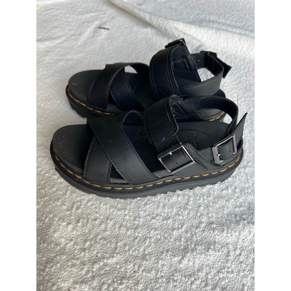 Dr. Martens Voss II Black Leather Platform Sandals Womens 6 Buckle Straps